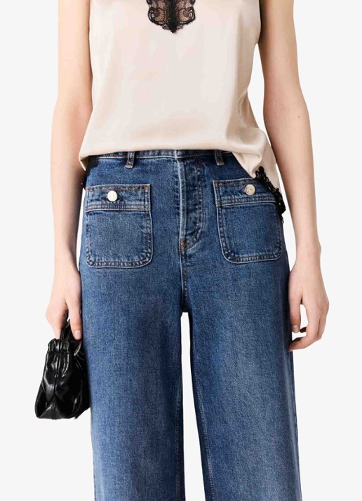 Maje Wide leg jeans met opgestikte zakken - detail 3 donkerblauw
