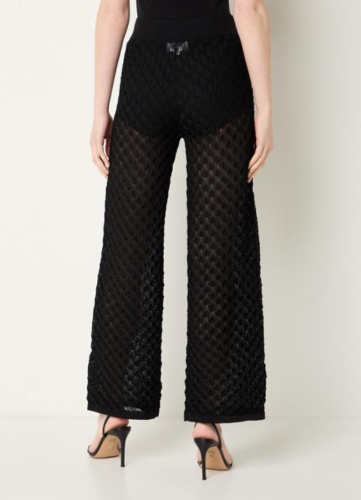 Malina Alissa grofgebreide high waist wide fit broek - achterkant 4 zwart