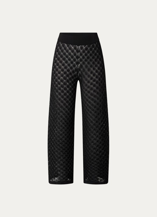 Malina Alissa grofgebreide high waist wide fit broek - voorkant zwart