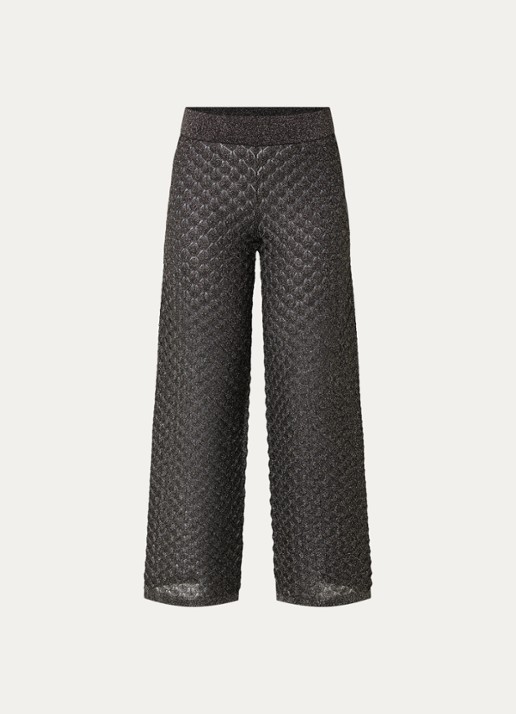 Malina Alissa semi-transparante high waist wide fit broek met lurex en structuur - voorkant 3 zwart