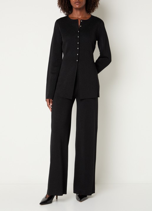Malina Ammie high waist wide fit broek met lurex - voorkant 4 zwart
