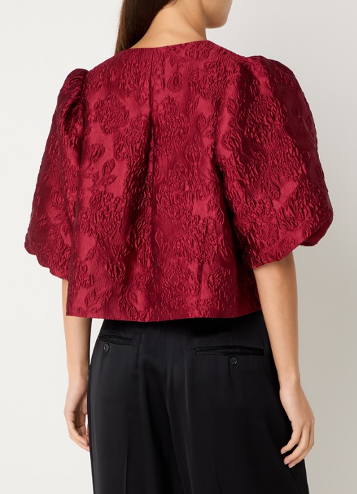 Malina Cleo blouse met pofmouw - achterkant 4 donkerrood