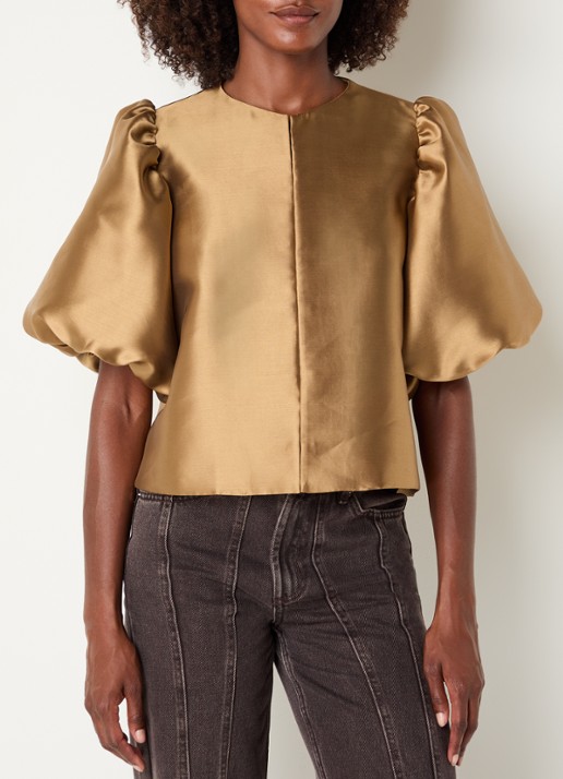 Malina Cleo blouse van satijn met pofmouw