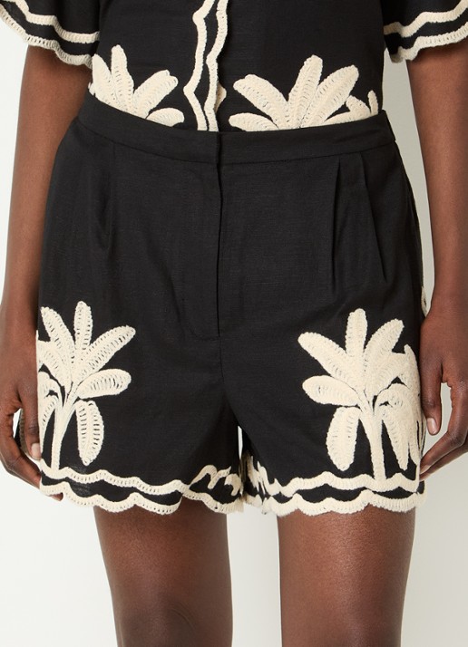 Malina Fenya high waist straight fit korte broek met borduring