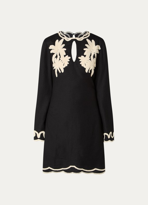 Malina Henny mini jurk met borduring en cut-out detail - voorkant 3 zwart