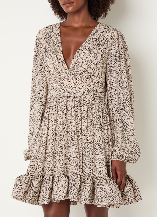 Malina Jadie mini jurk met strikceintuur en ballonmouw - detail creme