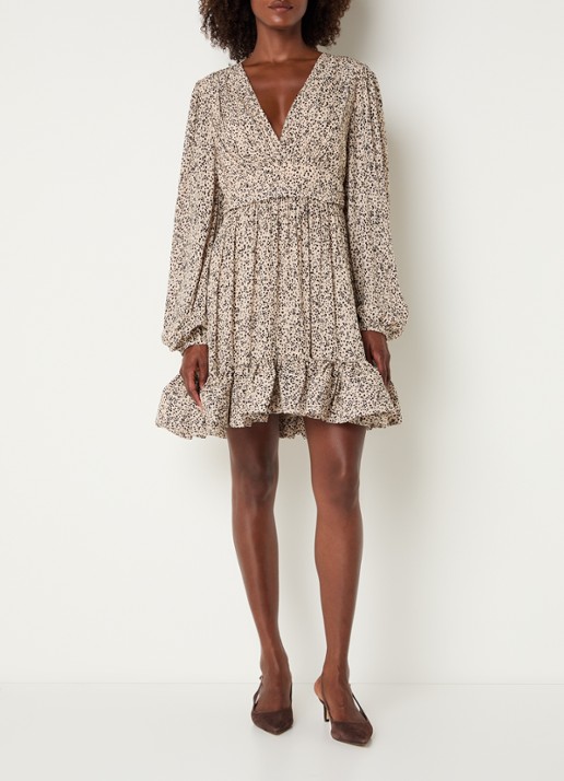 Malina Jadie mini jurk met strikceintuur en ballonmouw - voorkant 4 creme