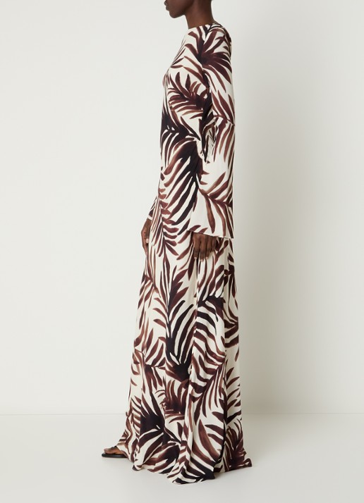Malina Jennelie maxi jurk met bladprint - achterkant 4 bruin