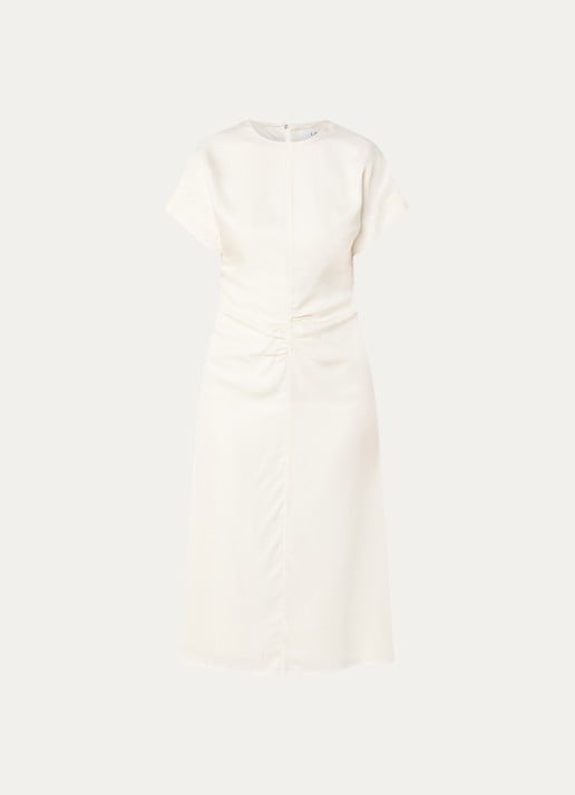 Malina Linda midi jurk met plooidetail - voorkant gebroken wit