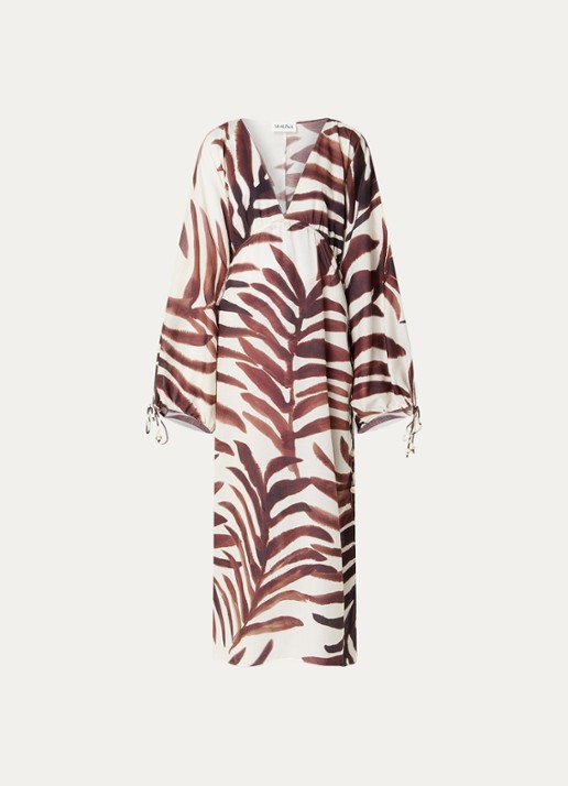 Malina Malina maxi jurk met print en V-hals - voorkant 2 donkerbruin