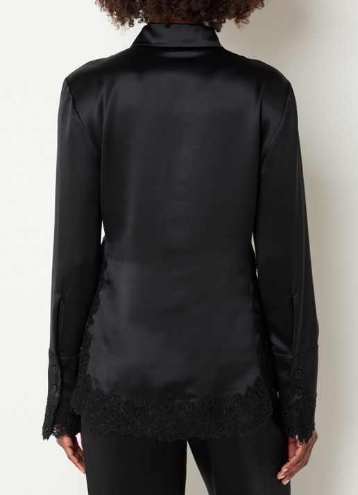 Malina Malou blouse van satijn met details van kant - achterkant 2 zwart