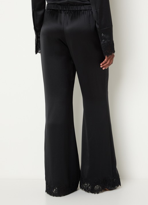 Malina Marine high waist flared fit pantalon van satijn met details van kant - achterkant 4 zwart