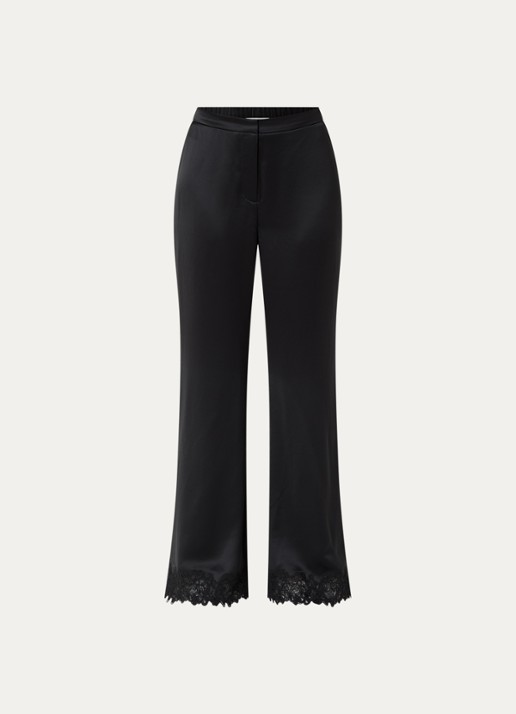 Malina Marine high waist flared fit pantalon van satijn met details van kant - voorkant zwart