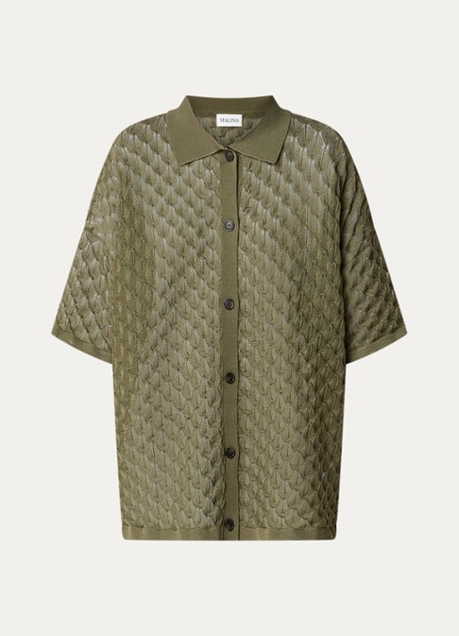 Malina Moa grofgebreide blouse - voorkant olijfgroen