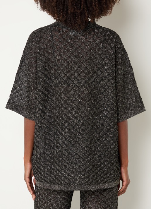 Malina Moa oversized blouse met lurex en structuur - achterkant 3 zwart