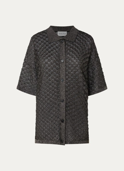 Malina Moa oversized blouse met lurex en structuur - voorkant zwart