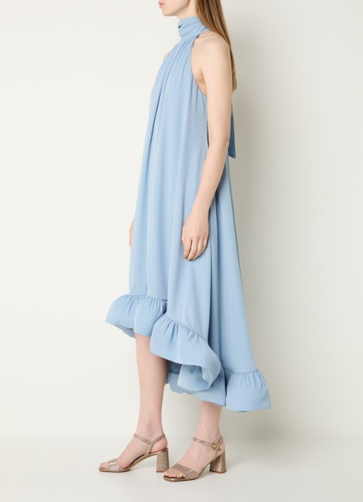 Malina Sabrina midi jurk met volant - voorkant 4 lichtblauw