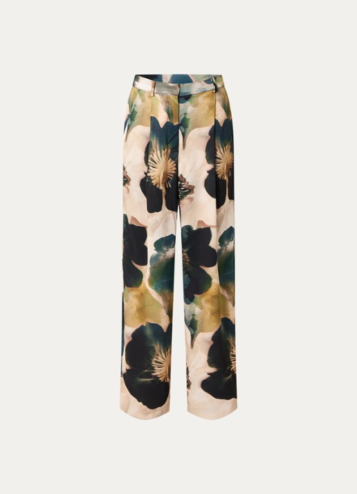 Malina Sarah high waist wide leg pantalon van satijn - voorkant 3 creme