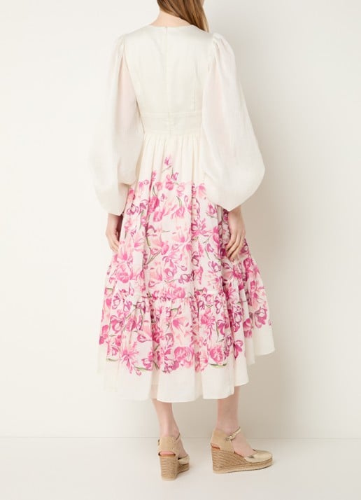 Malina Sasia midi tuniekjurk in linnenblend met bloemenprint - achterkant 2 roze