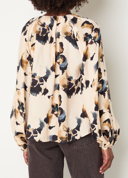 Malina Sophie blouse met bloemenprint en ballonmouw - achterkant creme