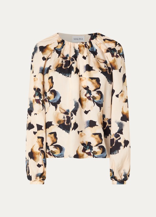Malina Sophie blouse met bloemenprint en ballonmouw - voorkant 3 creme