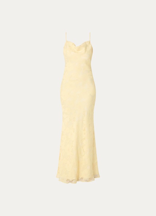 Malina Sorelle maxi jurk met spaghettibandjes - voorkant 3 geel