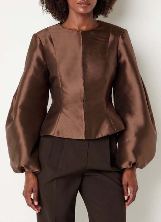 Malina Vendela blouse met ballonmouw - detail 2 bruin