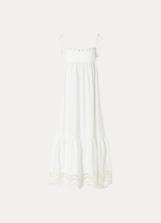 Malina Vilda midi jurk met broderie - voorkant 2 wit