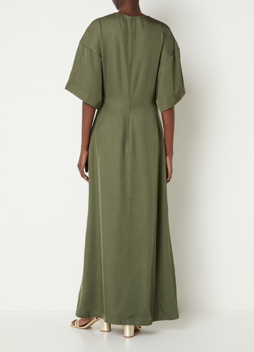 Malina Zilla maxi jurk met gedrapeerd detail - achterkant 4 olijfgroen
