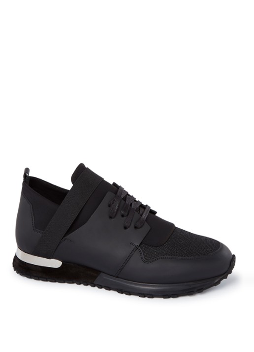 Mallet Elast sneaker met details van leer en mesh - voorkant zwart