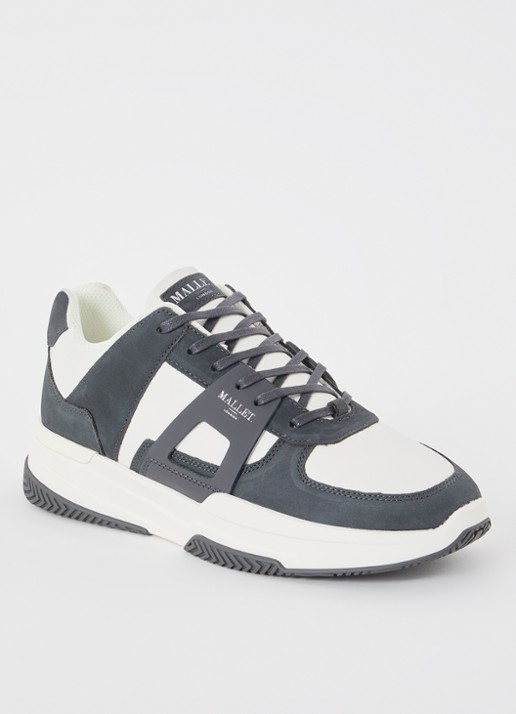 Mallet Marquess sneaker van leer met nubuck details - voorkant donkergrijs