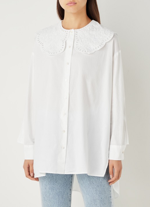 Mango Best oversized blouse met broderie kraag - detail 4 wit