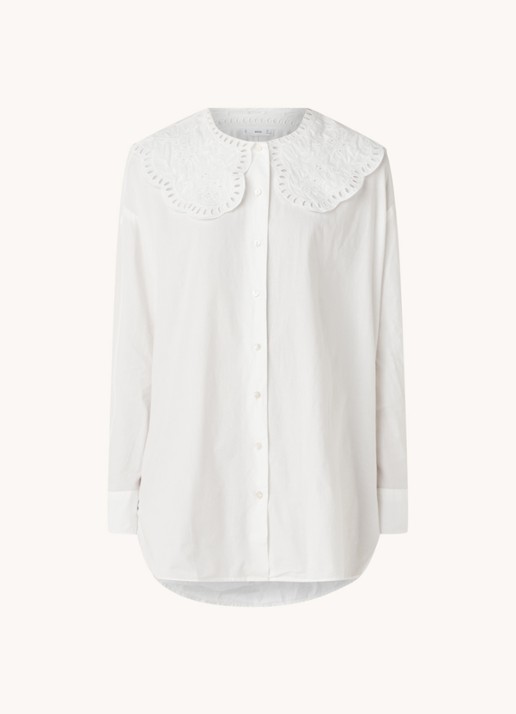Mango Best oversized blouse met broderie kraag - voorkant 2 wit
