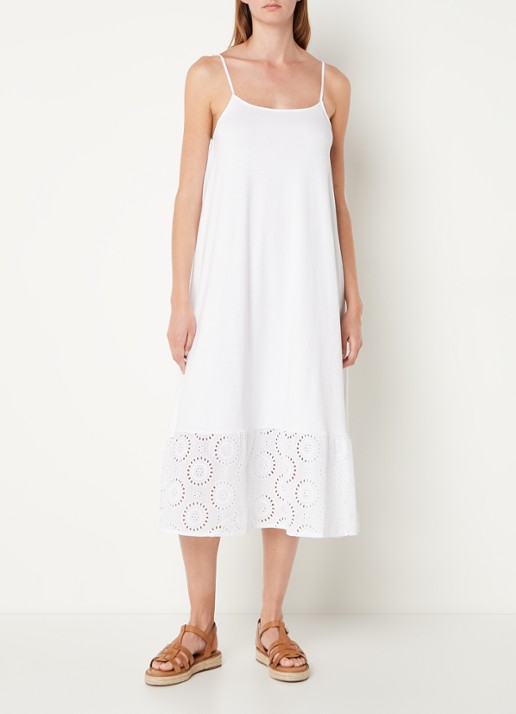 Mango Dina midi jurk met broderie  - voorkant 4 wit