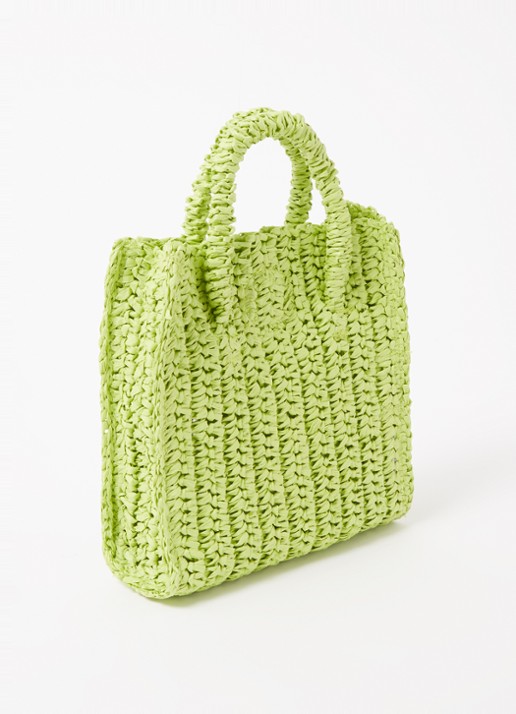 Mango Fez handtas van stro - achterkant 2 lime