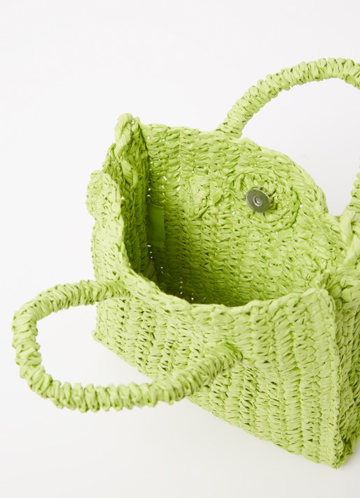 Mango Fez handtas van stro - detail 3 lime