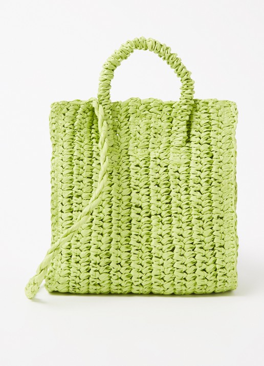 Mango Fez handtas van stro - voorkant lime