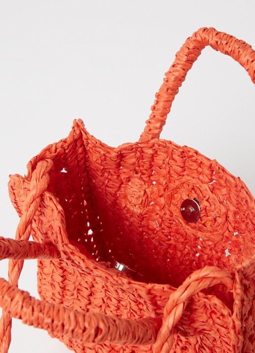 Mango Fez handtas van stro - detail oranje