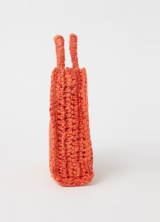 Mango Fez handtas van stro - detail 2 oranje