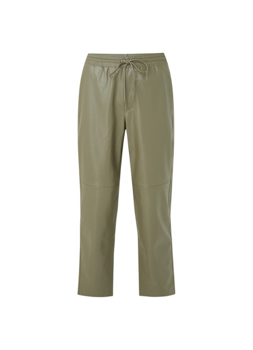 Mango High waist loose fit cropped pantalon van imitatieleer - voorkant 2 khaki