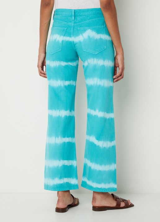 Mango Ibiza mid waist wide fit jeans met tie-dye dessin - achterkant 3 turquoise