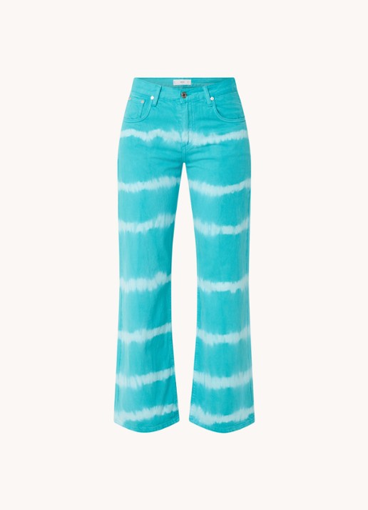 Mango Ibiza mid waist wide fit jeans met tie-dye dessin - voorkant 4 turquoise