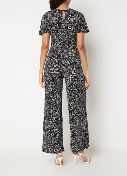 Mango Manzan wide fit jumpsuit van jersey met bloemenprint - achterkant 2 zwart