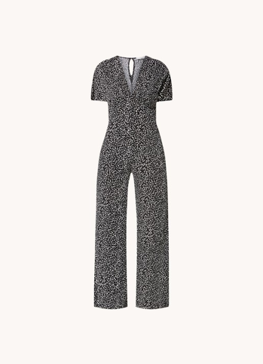 Mango Manzan wide fit jumpsuit van jersey met bloemenprint - voorkant 3 zwart