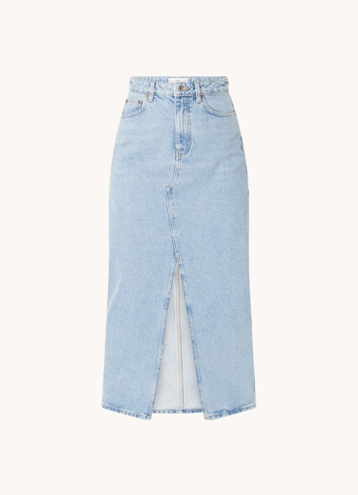 Mango Matilda rok van spijkerstof met lichte wassing - voorkant 2 indigo