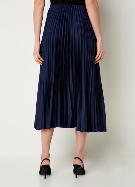 Mango Plisado midirok van satijn met plissé - achterkant 2 donkerblauw