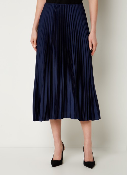 Mango Plisado midirok van satijn met plissé - detail donkerblauw