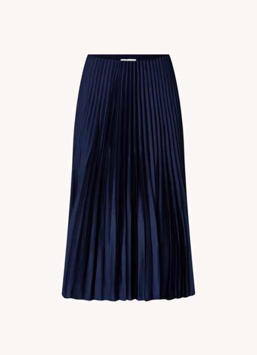 Mango Plisado midirok van satijn met plissé - voorkant 3 donkerblauw