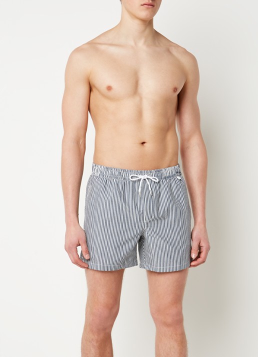 Mango Seer zwemshorts met streepprint - voorkant 2 donkerblauw