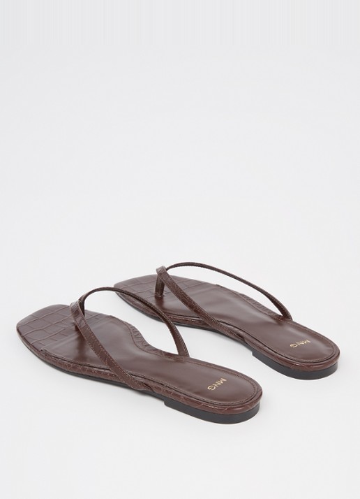 Mango Tutti slipper met crocostructuur  - detail 2 donkerbruin